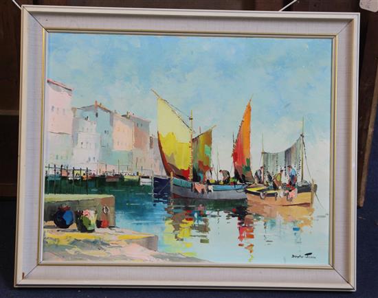 § Cecil Rochfort DOyly-John (1906-1993) Fishing boats in a French harbour 15.5 x 19.5in.
